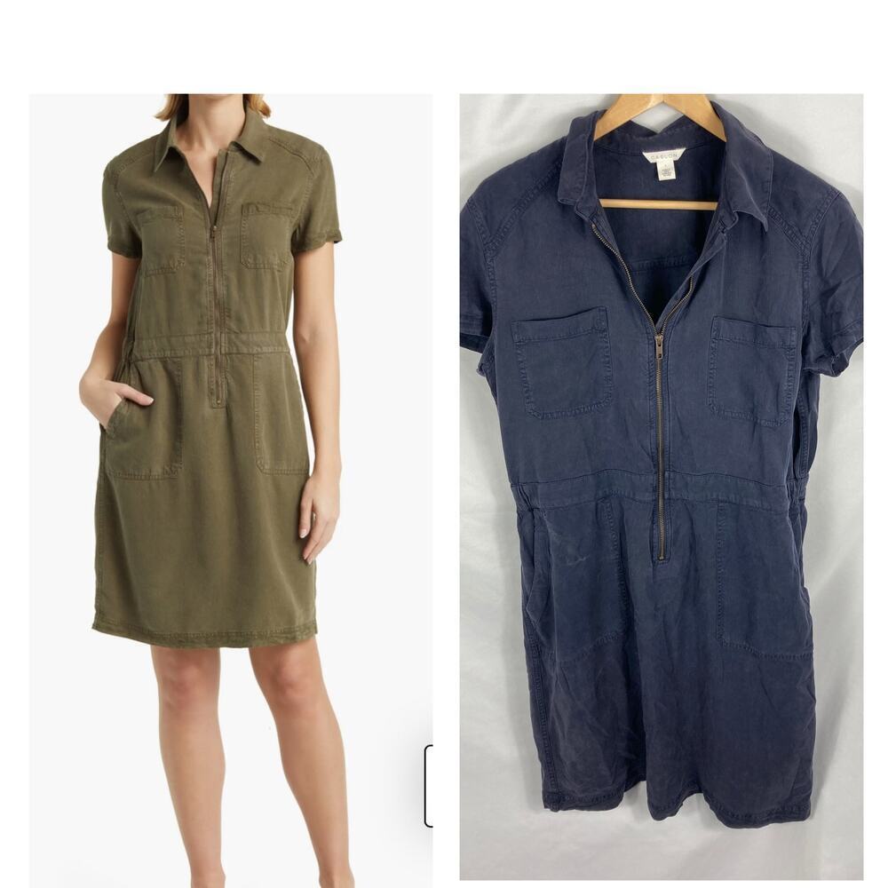 Caslon Utility Short Sleeve Zip Up Dress Blue Size Large